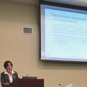 Photo by Lawrence Kolin Arbitrator A. Michelle Jernigan speaks at the OCBA Center in May.