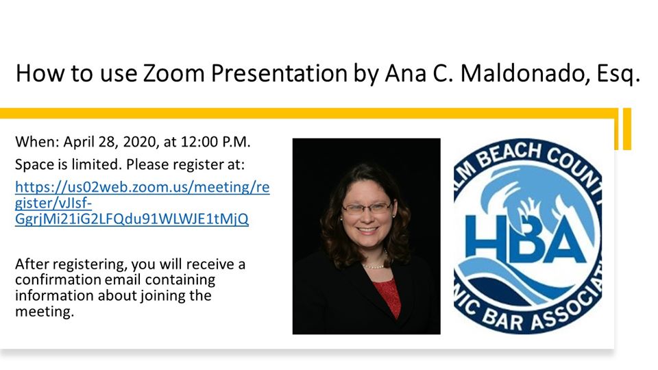 A. Cristina Maldonado will speak for a Palm Beach County Hispanic Bar Association Webinar on April 28.