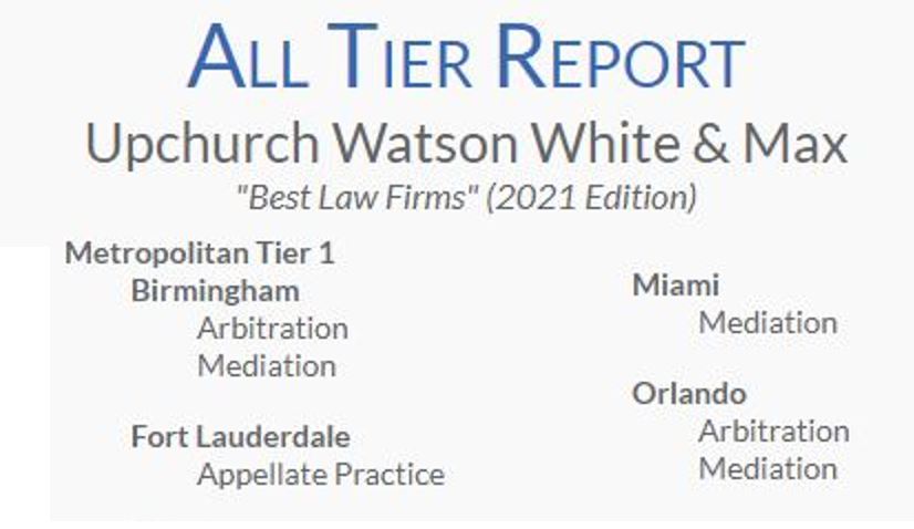 Upchurch Watson White & Max reports its Tier 1 rankings.