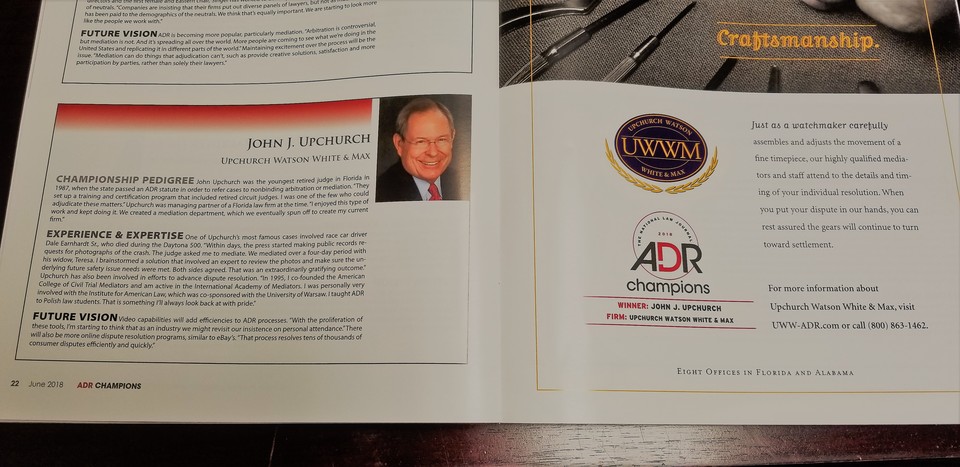 John J. Upchurch's profile in June's ADR Champions publication.